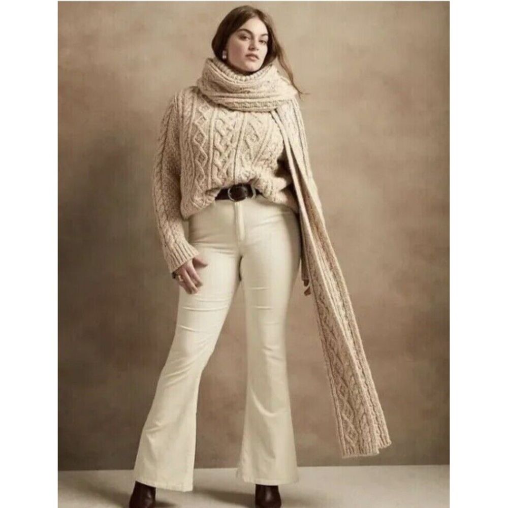 New Banana Republic High Rise Flare Leg Corduroy Pants Winter White 33x33 Tall